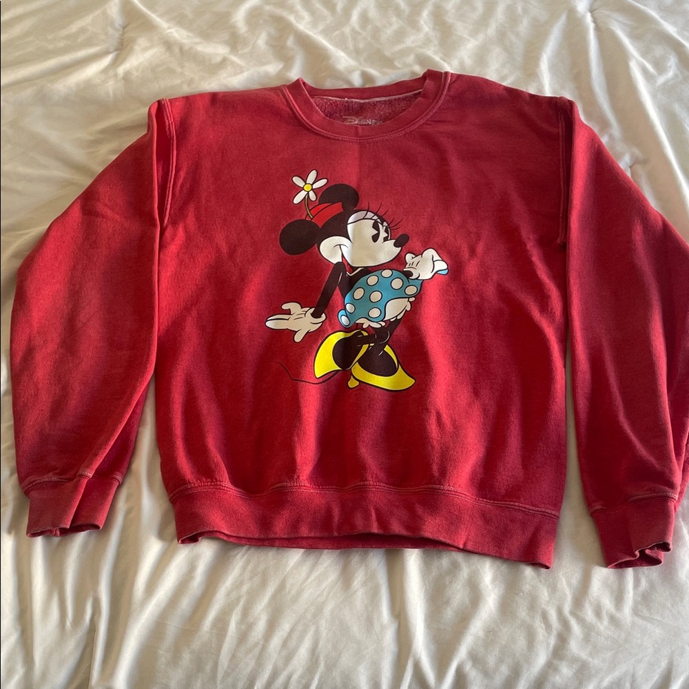 Disney Women's Red Minnie Mouse Crew Neck Sweater